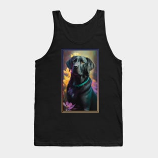 Black Labrador Retriever Dog Vibrant Tropical Flower Tall Digital Oil Painting Portrait 2 Tank Top